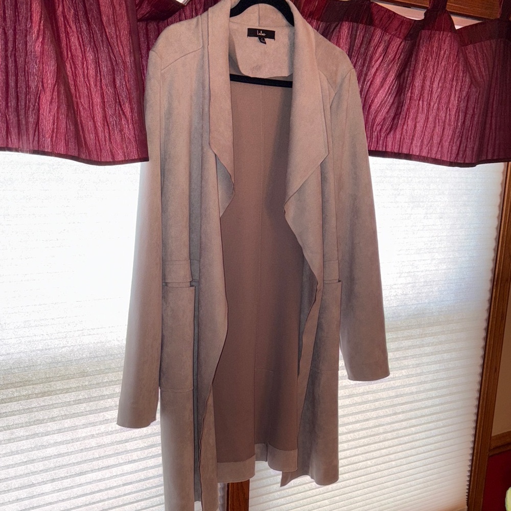 Lulus Chic Gray Sueded Leather Drape Coat